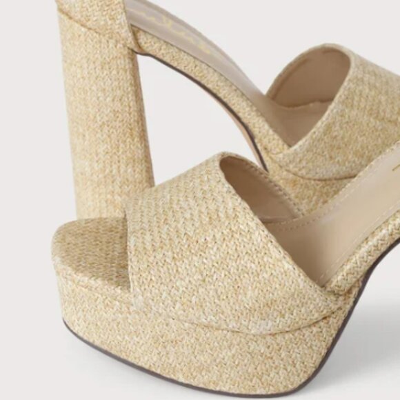 Lulul's Kinuka Natural Raffia Ankle Strap High Heel Platform Sandals - Picture 4 of 8